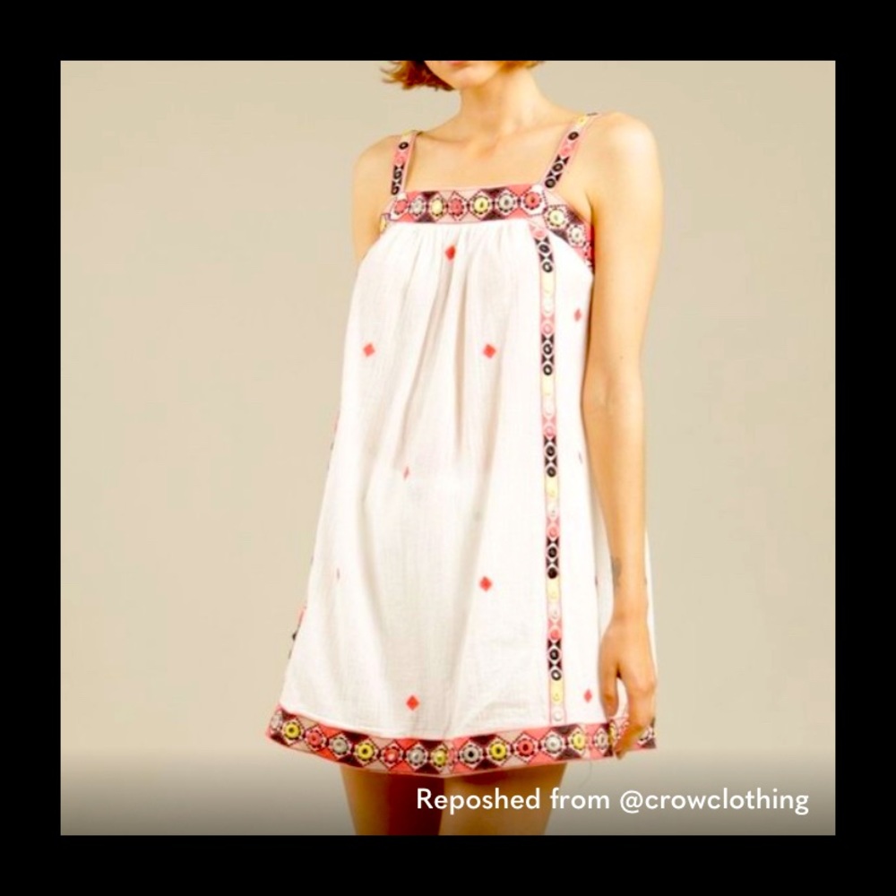 Boho Embroidered Cotton Mini Dress